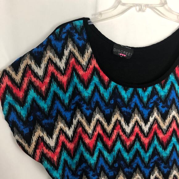 Discreet Multicolor Y2K Chevron Top Juniors Large Artsy Minimalist Dressy Flowy - Picture 3 of 11